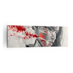 Cuadro sobre lienzo - Impresión de Imagen - Retrato artístico de una mujer con acentos rojos abstractos. - 160x50cm - En los humos del absurdo - Decoración de pared moderna para salón y dormitorio ARTTOR