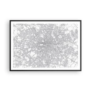 Póster en marco negro - Un mapa de ciudad minimalista en tonos grises - 100x70cm - Un mapa del laberinto de Londres - Decoración de pared moderna para salón y dormitorio ARTTOR