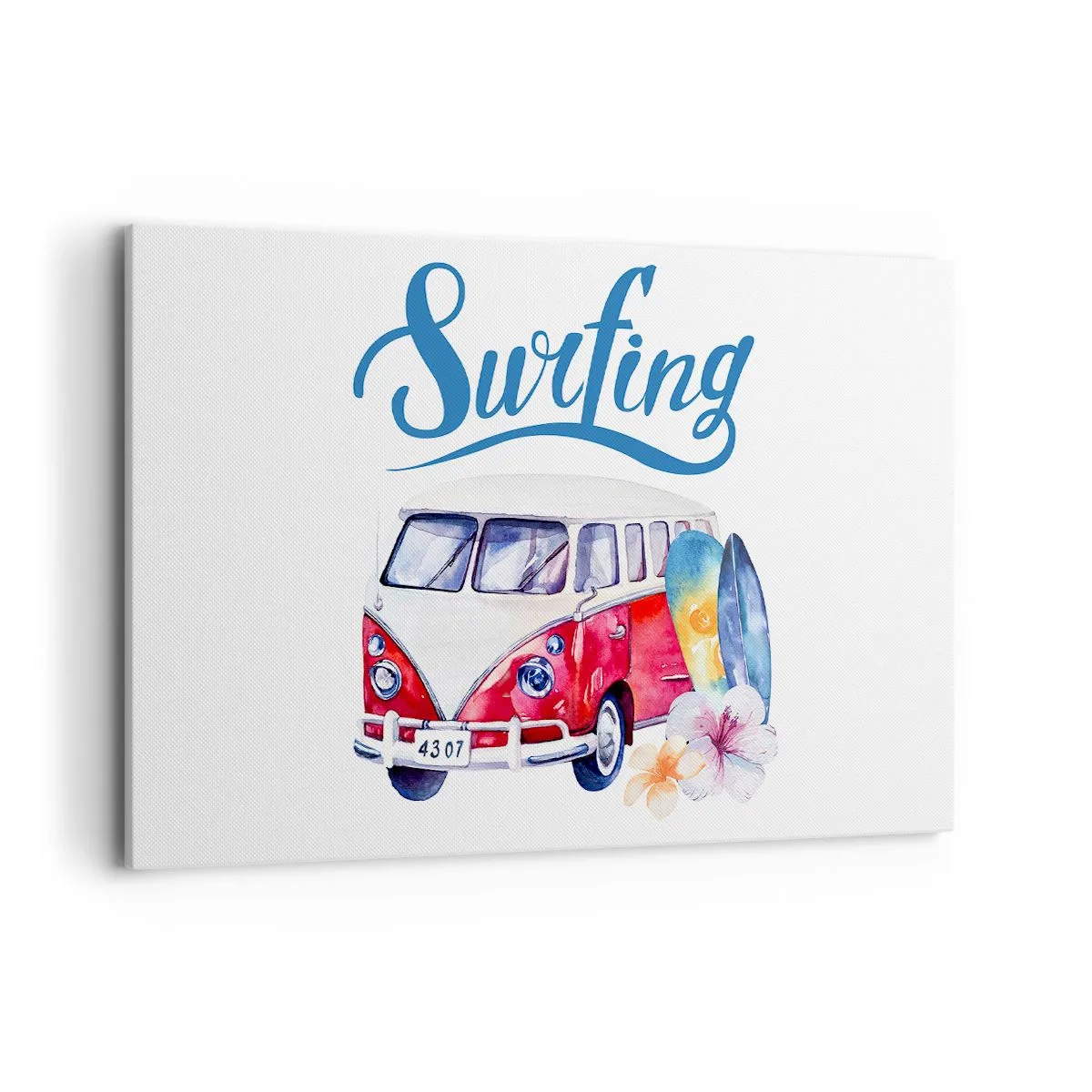 Cuadro sobre lienzo - Impresión de Imagen - Gráficos coloridos con un autobús y una temática de surf. - 120x80cm - Un clásico para los surfistas - Decoración de pared moderna para salón y dormitorio ARTTOR