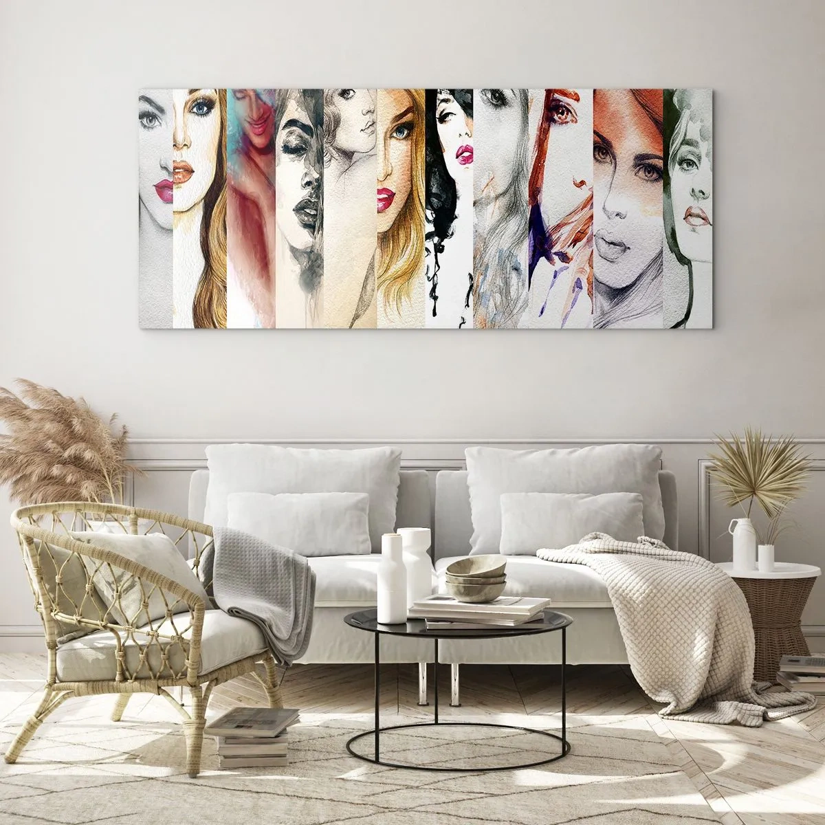Cuadro sobre vidrio - Impresiones sobre Vidrio - Una colección de retratos de mujeres en varios estilos artísticos. - 120x50cm - Y siempre eres tú - Decoración de pared moderna para salón y dormitorio ARTTOR
