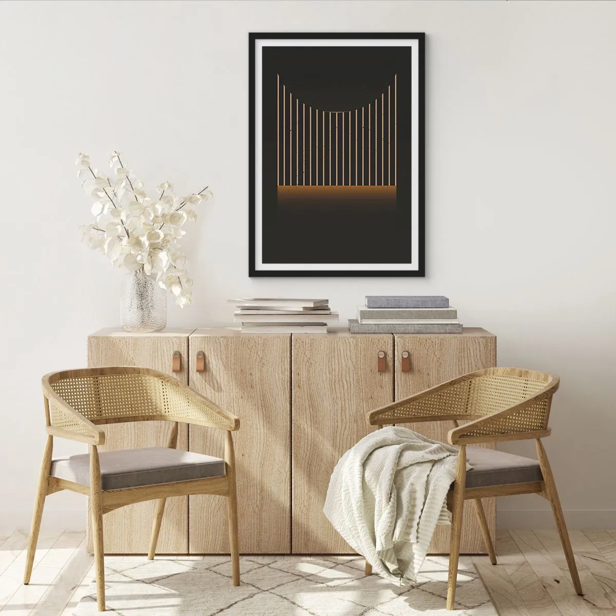 Póster en marco negro - Composición geométrica de líneas verticales en la oscuridad. - 50x70cm - Explorar la oscuridad - Decoración de pared moderna para salón y dormitorio ARTTOR