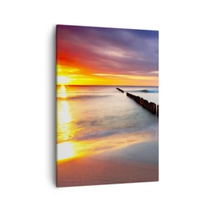 Cuadro sobre lienzo - Impresión de Imagen - Puesta de sol sobre el mar con un rompeolas en primer plano - 50x70cm - Escuchar el silencio - Decoración de pared moderna para salón y dormitorio ARTTOR