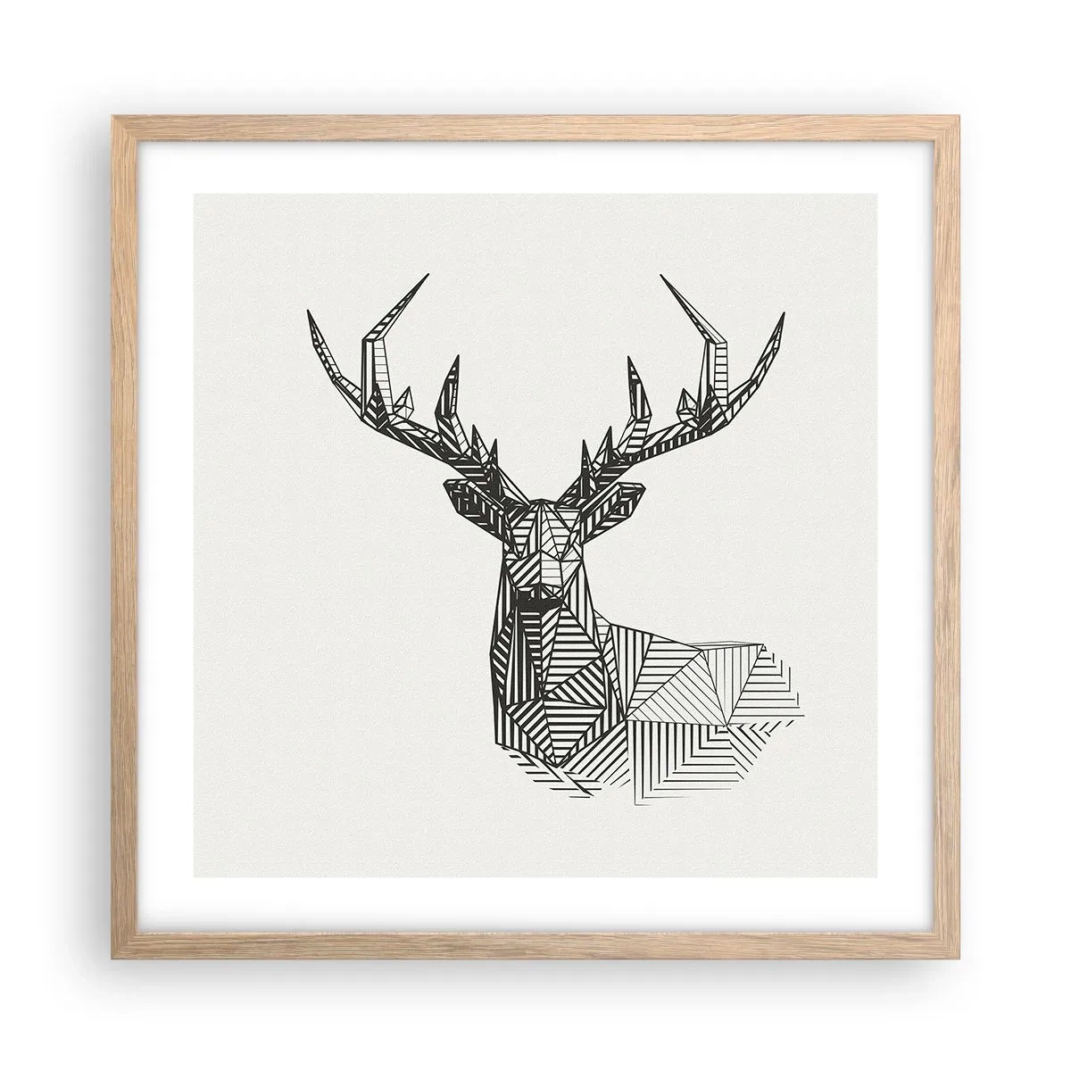 Póster en marco roble claro - Ciervo en estilo cubista - 50x50 cm