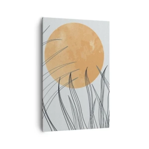 Cuadro sobre lienzo - Impresión de Imagen - Hojas de hierba abstractas contra el fondo de un gran sol naranja - 80x120cm - Siempre hacia el sol - Decoración de pared moderna para salón y dormitorio ARTTOR