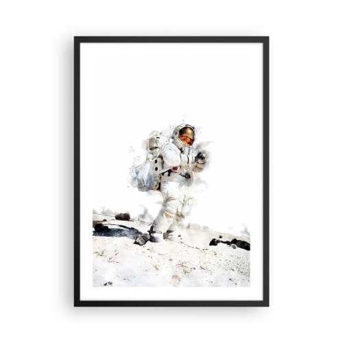 Póster en marco negro - Un astronauta con un traje espacial en la superficie de la luna. - 50x70cm - Mensajero de la Tierra - Decoración de pared moderna para salón y dormitorio ARTTOR