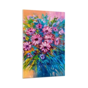 Cuadro sobre vidrio - Impresiones sobre Vidrio - Flores de colores en un ramo sobre un fondo de color pastel. - 70x100cm - La energía de la vida - Decoración de pared moderna para salón y dormitorio ARTTOR