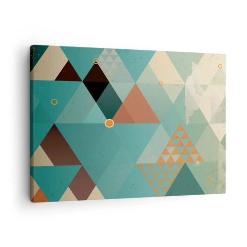 Cuadro sobre lienzo - Impresión de Imagen - Patrones geométricos en tonos turquesa y marrón. - 70x50cm - Uno para todos y todos para uno - Decoración de pared moderna para salón y dormitorio ARTTOR