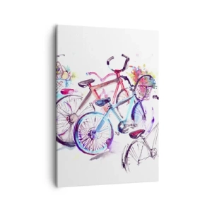 Cuadro sobre lienzo - Impresión de Imagen - Bicicletas coloridas en un estilo artístico de acuarela. - 50x70cm - Reunión de ciclistas - Decoración de pared moderna para salón y dormitorio ARTTOR