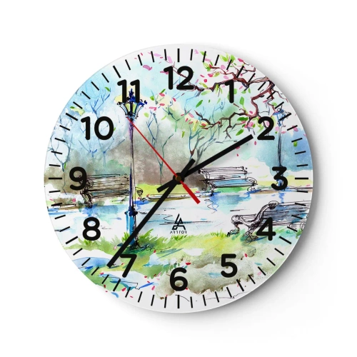 Reloj de pared - Reloj de vidrio - El encanto del silencio del parque - 40x40 cm