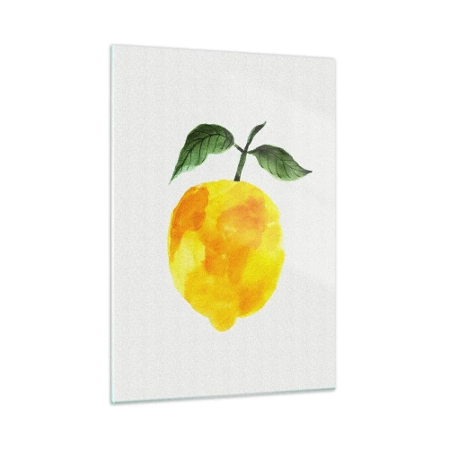 Cuadro sobre vidrio - Impresiones sobre Vidrio - Limón de acuarela con hojas verdes - 50x70cm - Cómo conocer el sabor del sol - Decoración de pared moderna para salón y dormitorio ARTTOR