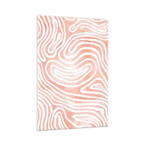 Cuadro sobre vidrio - Impresiones sobre Vidrio - Patrón abstracto en tonos rosa y blanco. - 70x100cm - En un laberinto de coral - Decoración de pared moderna para salón y dormitorio ARTTOR