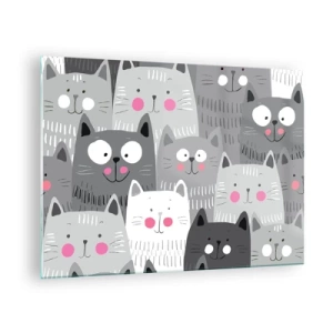 Cuadro sobre vidrio - Impresiones sobre Vidrio - Gatos divertidos en colores grises sobre un fondo blanco. - 70x50cm - El mundo de los gatos - Decoración de pared moderna para salón y dormitorio ARTTOR
