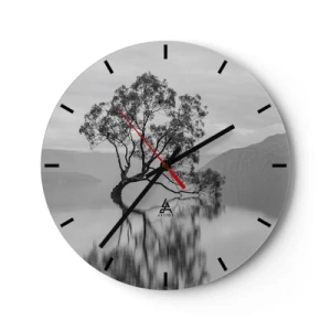 Reloj de pared - Reloj de vidrio - Un árbol solitario en el agua en blanco y negro. - 30x30cm - Existe tal lugar en el mundo - Decoración de pared moderna para salón, cocina y dormitorio ARTTOR