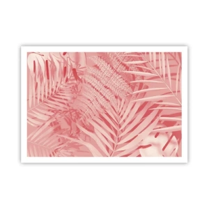 Póster - Hojas tropicales rosas en un estilo delicado y minimalista. - 100x70cm - Concepto rosa - Decoración de pared moderna para salón y dormitorio ARTTOR