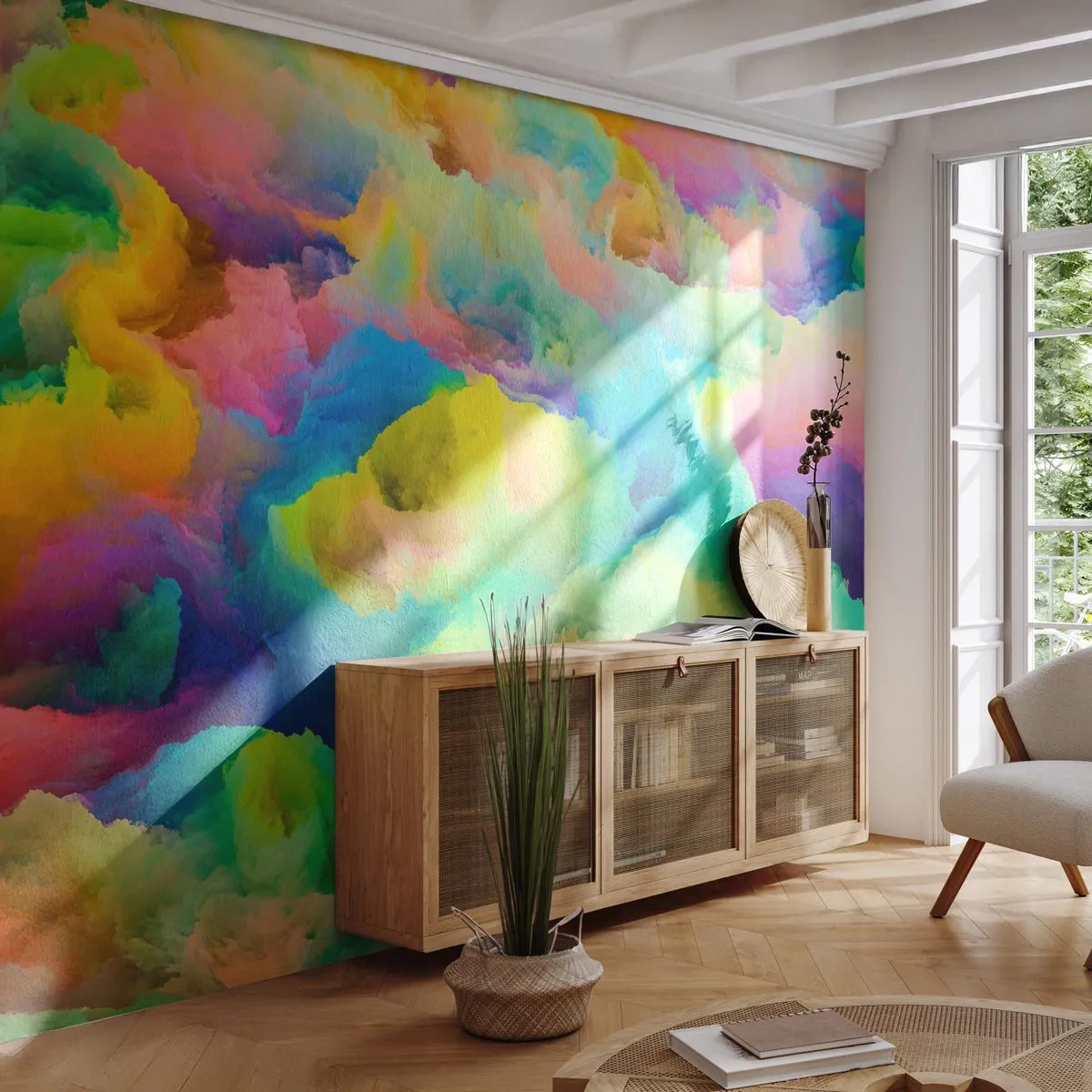 Fotomural Premium Sand - Arco iris borroso - Abstracción, Pedazo, colores pasteles - 300x210 cm