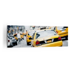 Cuadro sobre lienzo - Impresión de Imagen - Taxis amarillos en una concurrida calle de la ciudad en el centro de la metrópoli. - 160x50cm - Solo en esta ciudad - Decoración de pared moderna para salón y dormitorio ARTTOR