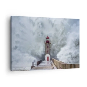 Cuadro sobre lienzo - Impresión de Imagen - Un faro rodeado de olas fuertes - 70x50cm - El rugido de las aguas, la fuerza del viento - Decoración de pared moderna para salón y dormitorio ARTTOR