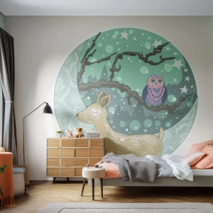 Fotomural Autadhesivo Deluxe Sticker - Noche de bosque de cuento de hadas - Para niños, Gráficos, Estrellas - 500x350 cm
