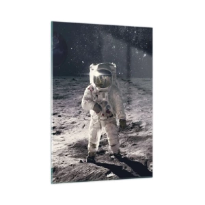Cuadro sobre vidrio - Impresiones sobre Vidrio - Astronauta en la superficie de la Luna con la Tierra al fondo - 50x70cm - Saludos desde la Luna - Decoración de pared moderna para salón y dormitorio ARTTOR