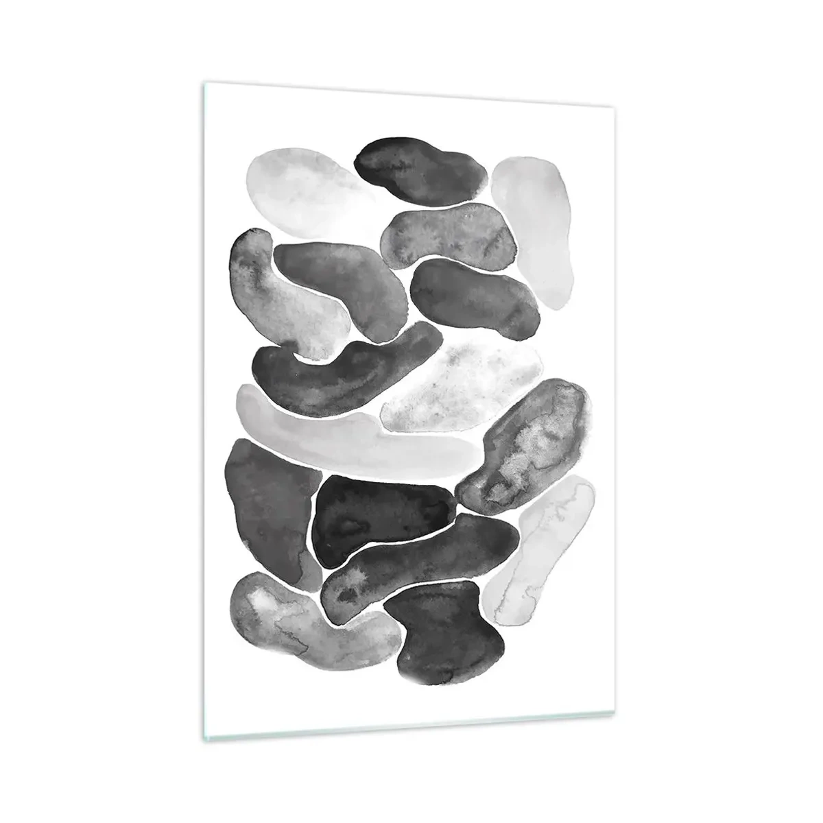 Cuadro sobre vidrio - Impresiones sobre Vidrio - Una composición en blanco y negro de formas abstractas que se asemejan a piedras. - 50x70cm - Abstracción pétrea - Decoración de pared moderna para salón y dormitorio ARTTOR
