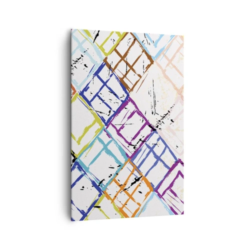Cuadro sobre lienzo - Impresión de Imagen - Abstracción colorida con formas geométricas sobre un fondo blanco. - 80x120cm - Habitáculos en alquiler - Decoración de pared moderna para salón y dormitorio ARTTOR