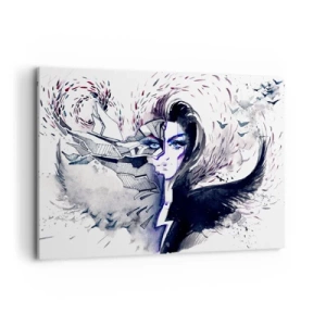 Cuadro sobre lienzo - Impresión de Imagen - Rostro abstracto con elementos contrastantes y motivo de ala. - 120x80cm - Demoníaca y hermosa - Decoración de pared moderna para salón y dormitorio ARTTOR