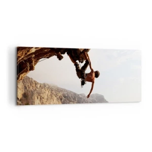 Cuadro sobre lienzo - Impresión de Imagen - Un escalador en un acantilado escarpado en las montañas bajo el sol. - 120x50cm - Un mundo en la roca - Decoración de pared moderna para salón y dormitorio ARTTOR