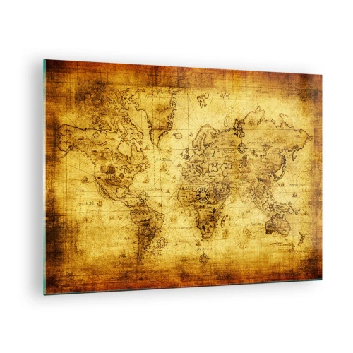 Cuadro sobre vidrio - Impresiones sobre Vidrio - Mapa del mundo antiguo de época - 70x50cm - Extraño es este mundo - Decoración de pared moderna para salón y dormitorio ARTTOR