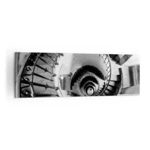 Cuadro sobre lienzo - Impresión de Imagen - Fotografía en blanco y negro de una escalera de caracol con perspectiva de arriba hacia abajo. - 160x50cm - Cada vez más alto - Decoración de pared moderna para salón y dormitorio ARTTOR