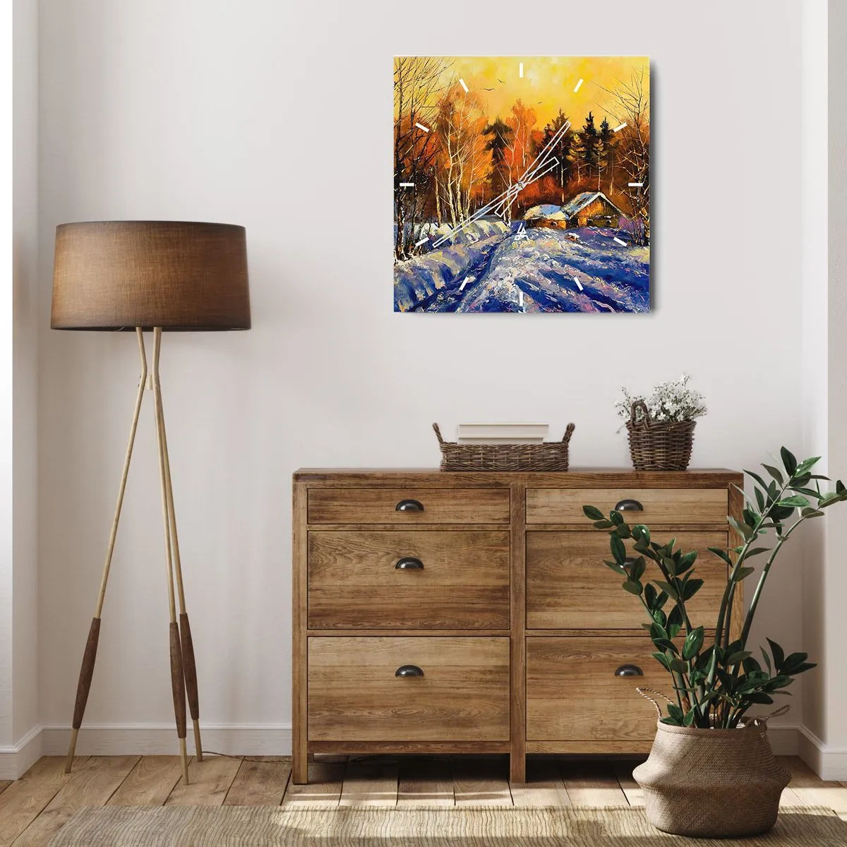 Reloj de pared - Reloj de vidrio - Una impresión invernal al sol - 40x40 cm