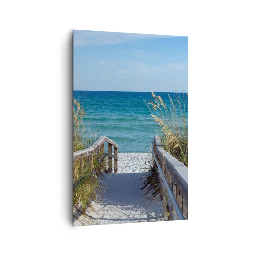 Cuadro sobre lienzo - Impresión de Imagen - Camino a la playa con vistas al mar - 80x120cm - En el sol, en el viento - Decoración de pared moderna para salón y dormitorio ARTTOR
