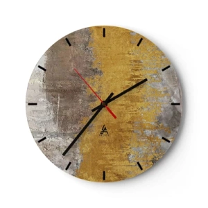 Reloj de pared - Reloj de vidrio - Textura gris dorada en estilo abstracto. - 30x30cm - Una ráfaga dorada - Decoración de pared moderna para salón, cocina y dormitorio ARTTOR
