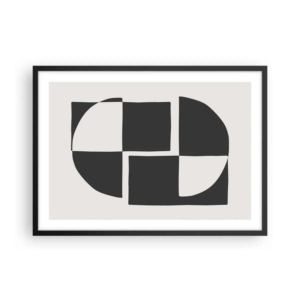 Póster en marco negro - Formas geométricas abstractas en blanco y negro - 70x50cm - Antítesis - síntesis - Decoración de pared moderna para salón y dormitorio ARTTOR