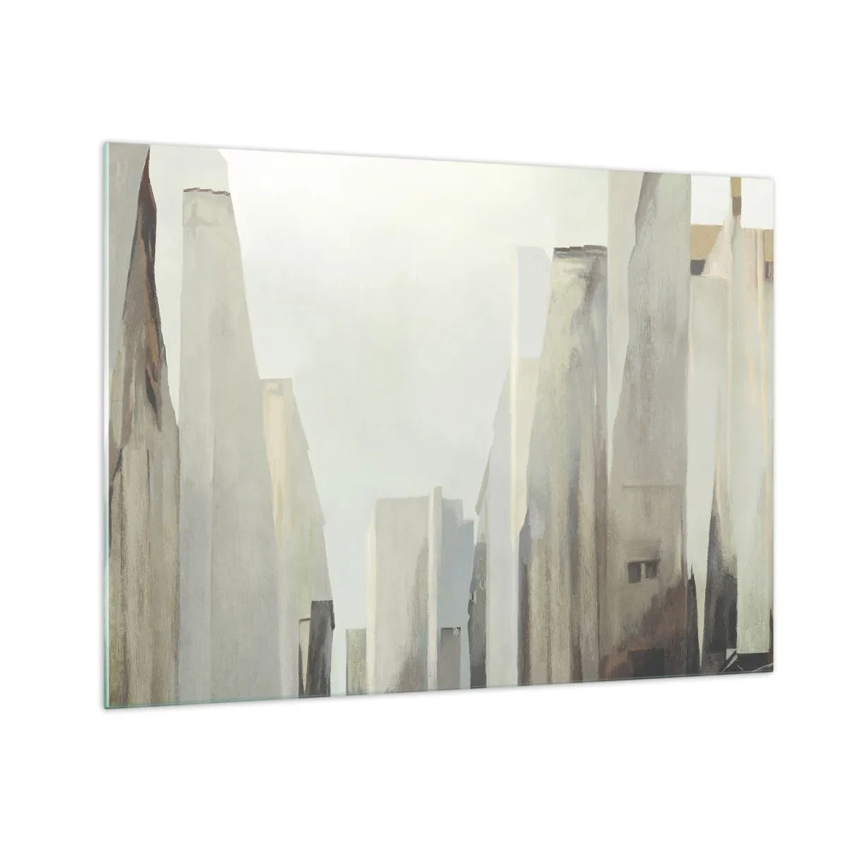 Cuadro sobre vidrio - Impresiones sobre Vidrio - Una visión abstracta de edificios urbanos en una paleta apagada - 70x50cm - Un sueño de ciudad - Decoración de pared moderna para salón y dormitorio ARTTOR