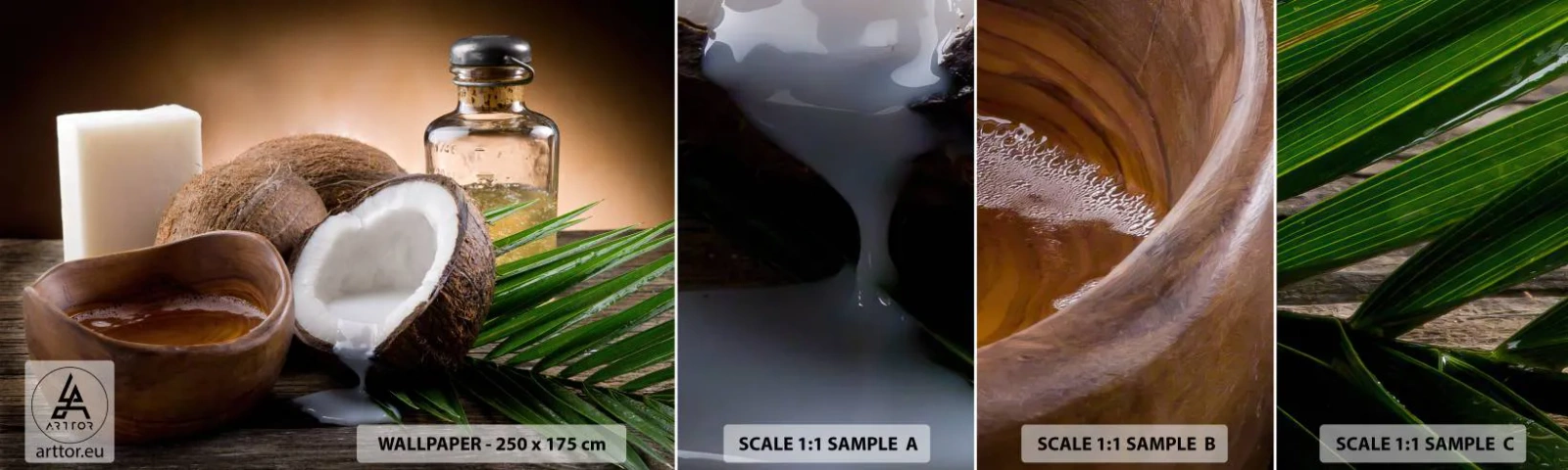 Muestra de fotomural autoadhesivo Deluxe Sticker - Salud de las islas tropicales - Coco, Spa, Aceite de coco - 100x30 cm