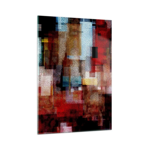 Cuadro sobre vidrio - Impresiones sobre Vidrio - Composición geométrica abstracta en tonos rojos. - 50x70cm - Confusión y desconcierto - Decoración de pared moderna para salón y dormitorio ARTTOR