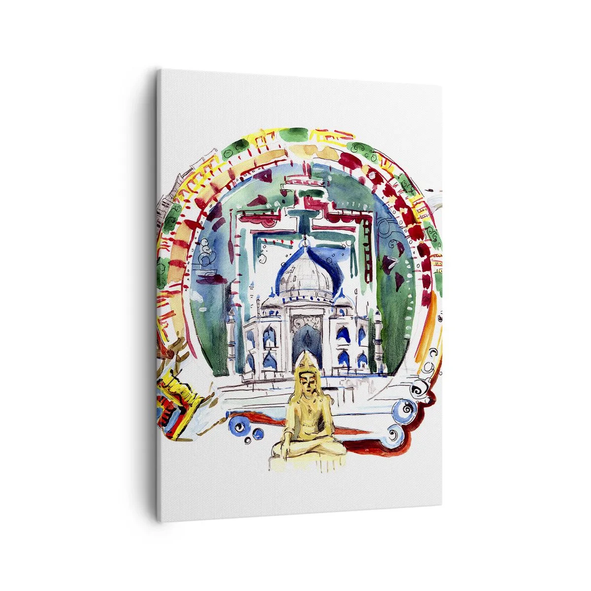 Cuadro sobre lienzo - Impresión de Imagen - Una colorida ilustración de la arquitectura india. - 50x70cm - Hindú - Decoración de pared moderna para salón y dormitorio ARTTOR