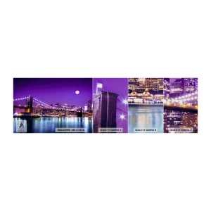 Muestra de fotomural Premium Canvas - Las luces de una gran ciudad en púrpura - Ciudad, Nueva York, puente de Brooklyn - 100x30 cm
