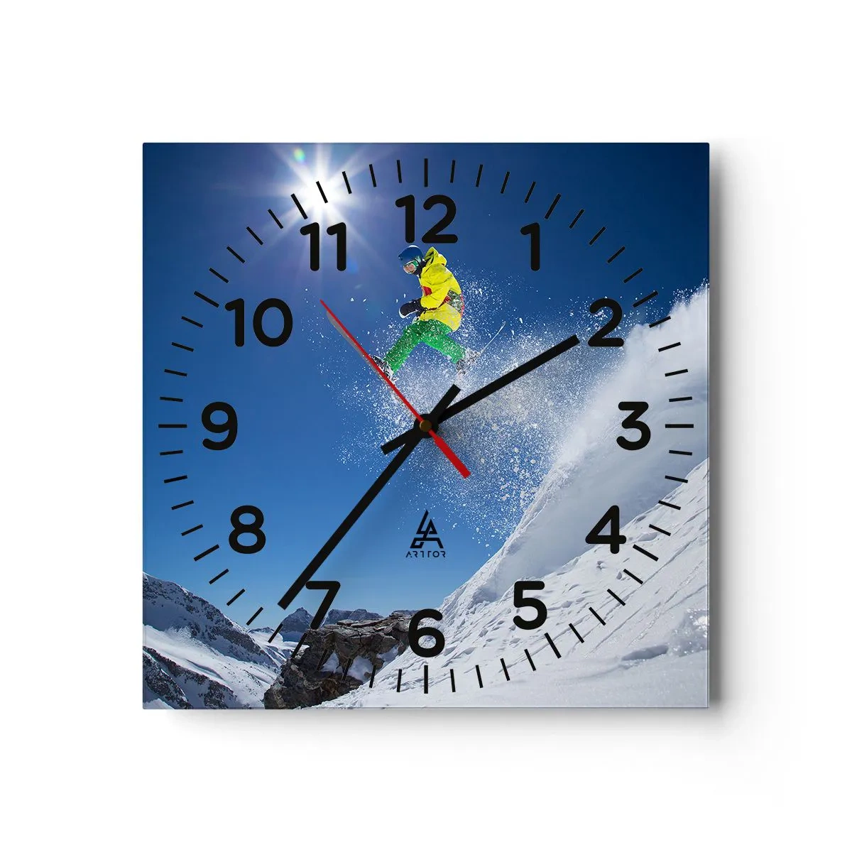 Reloj de pared - Reloj de vidrio - Bailando con las montañas - 40x40 cm