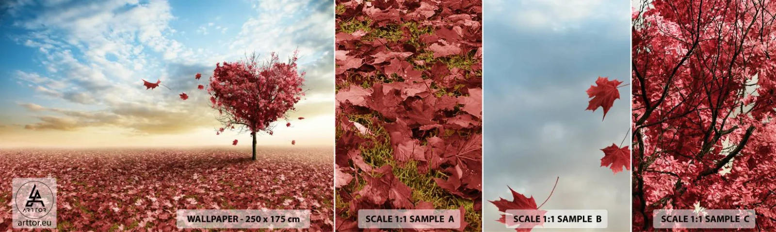 Muestra de fotomural autoadhesivo Deluxe Sticker - Amor de otoño - Paisaje, Gráficos, Árbol - 100x30 cm