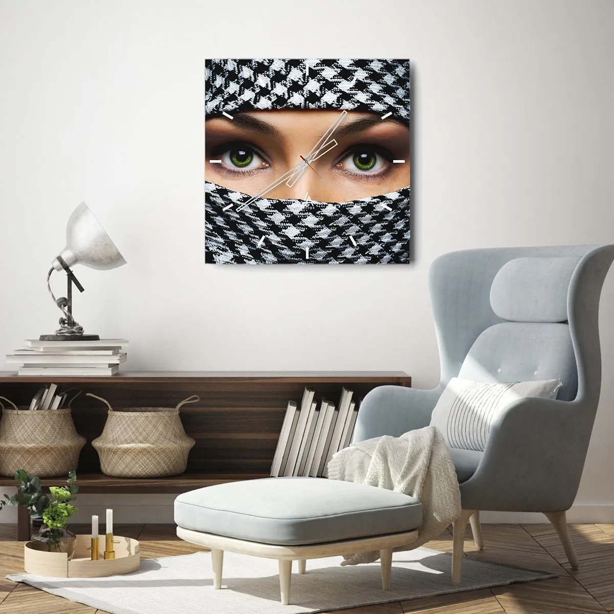 Reloj de pared - Reloj de vidrio - Hermosa mirada de ojos verdes - 30x30 cm