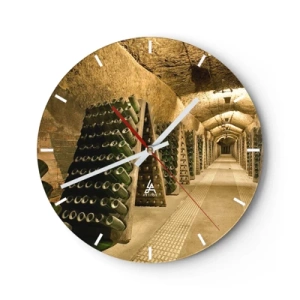 Reloj de pared - Reloj de vidrio - Una bodega y filas de botellas en estantes. - 30x30cm - El nacimiento del gusto - Decoración de pared moderna para salón, cocina y dormitorio ARTTOR