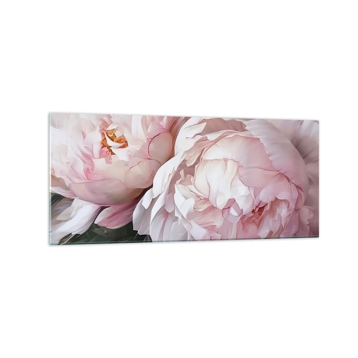 Cuadro sobre vidrio - Impresiones sobre Vidrio - Delicadas peonías rosas en plena floración. - 120x50cm - En flor - Decoración de pared moderna para salón y dormitorio ARTTOR