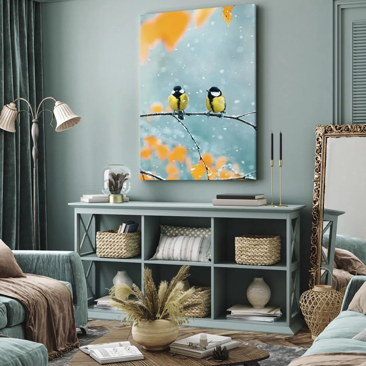Cuadro sobre lienzo - Impresión de Imagen - Cotilleo de pájaros - 55x100 cm