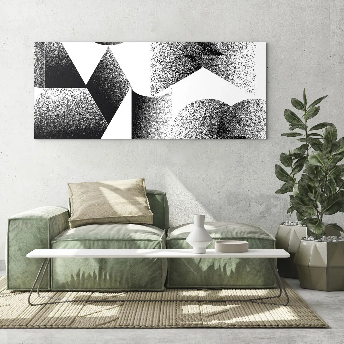 Cuadro sobre vidrio - Impresiones sobre Vidrio - Geometría compuesta por ángulos y formas ovaladas. - 140x50cm - Ángulos y óvalos - Decoración de pared moderna para salón y dormitorio ARTTOR