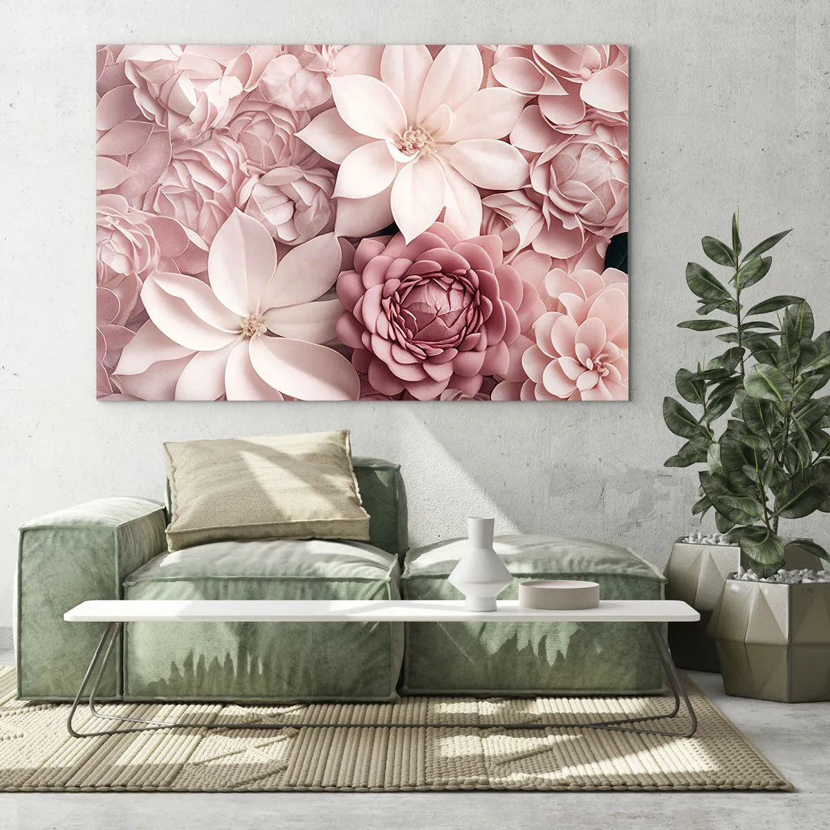 Cuadro sobre vidrio - Impresiones sobre Vidrio - Delicadas flores rosas en una composición llena de pétalos. - 70x50cm - Entre pétalos rosas - Decoración de pared moderna para salón y dormitorio ARTTOR
