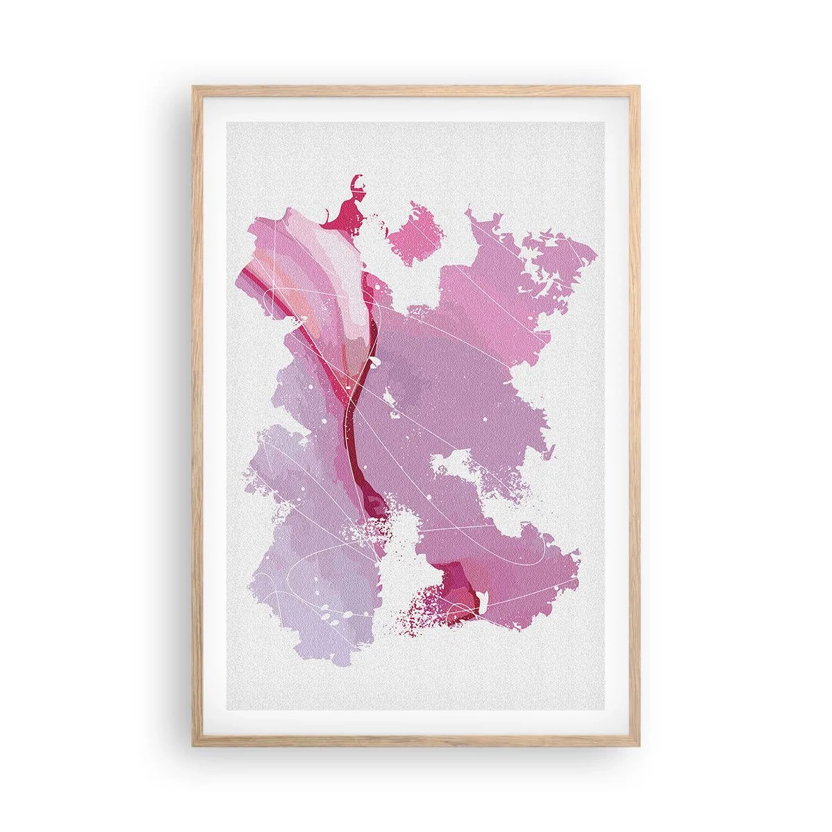 Póster en marco roble claro - Mapa de un mundo rosa - 61x91 cm