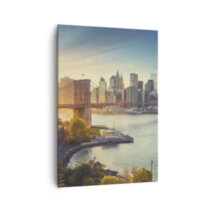 Cuadro sobre lienzo - Impresión de Imagen - Panorama de la ciudad con el puente al atardecer - 70x100cm - El amanecer de la gran ciudad - Decoración de pared moderna para salón y dormitorio ARTTOR