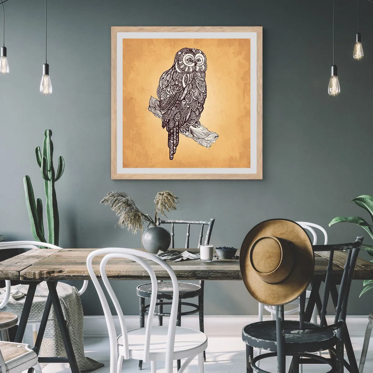 Póster en marco roble claro - Intrincados ornamentos de sabiduría - 30x30 cm