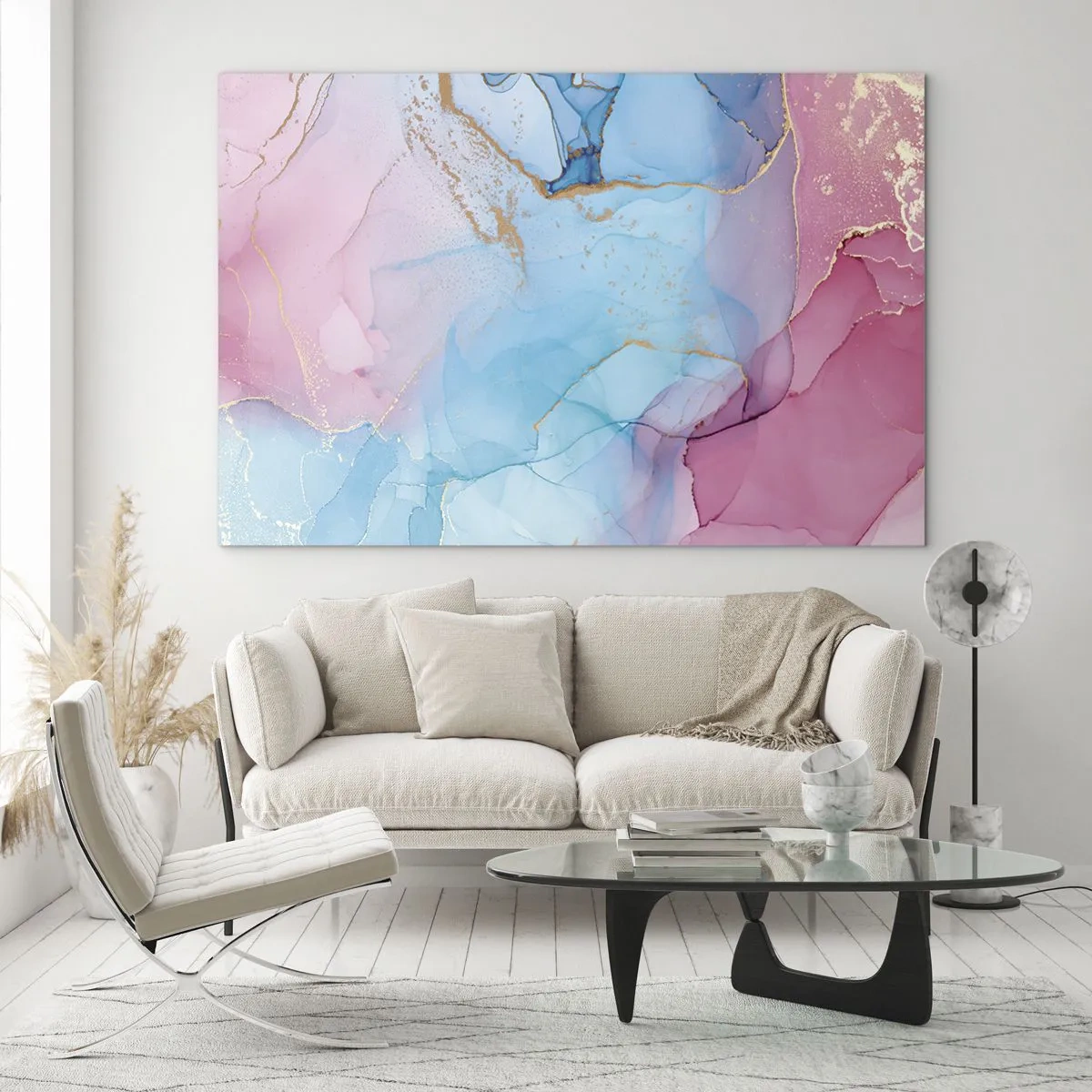Cuadro sobre vidrio - Impresiones sobre Vidrio - Encuentro e interpenetración - 70x50cm - Reuniones y encuentros de colores - Decoración de pared moderna para salón y dormitorio ARTTOR